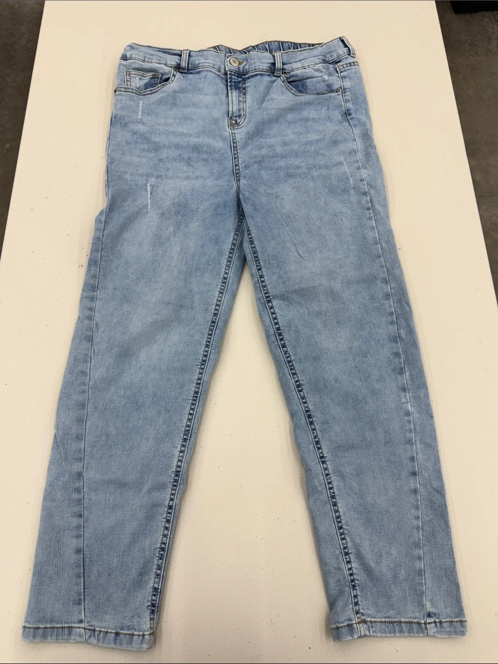 Girls Straight Leg Jeans in Light Blue Wash 16.5 Plus Stetch
